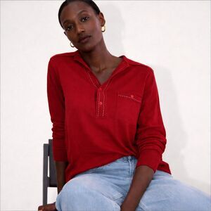 Thane Vintage Red Sweater with an Embroidered Collar and a Rich Vibrant Color